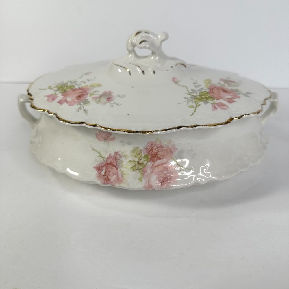 Antique Homer Laughlin Hudson Covered Dish Set Gold Edging
